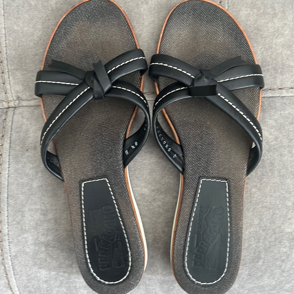 Black Ferragamo slip on sandals